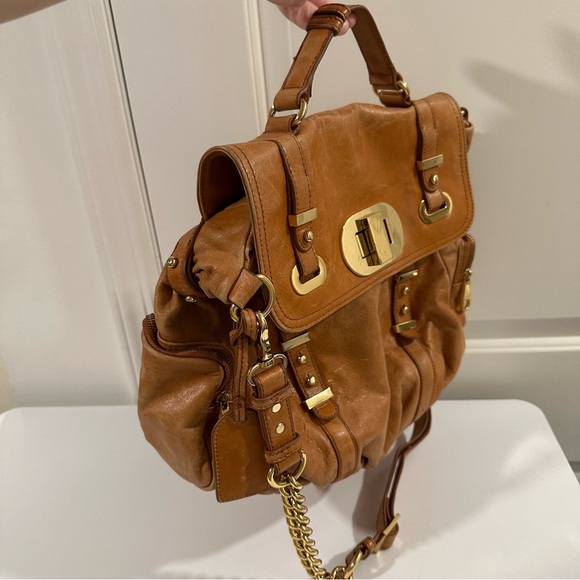 Badgley Mischka Janet Bag in Distressed Saddle Tan Leather with Dust Bag - Picture 7 of 16